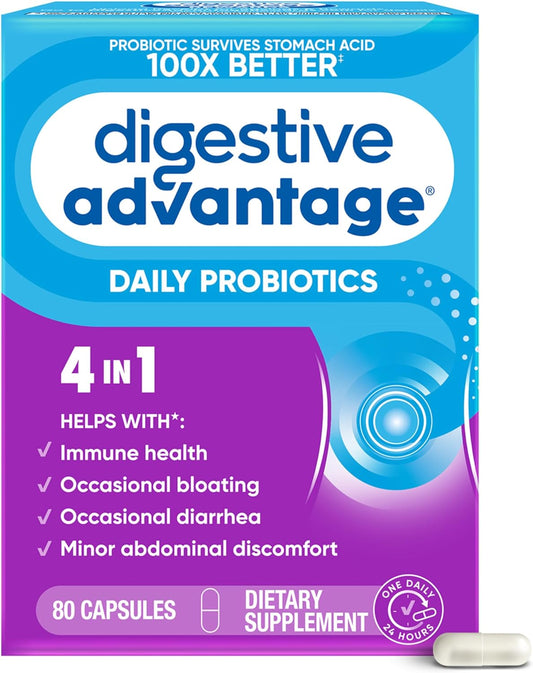 Digestive Advantage Probiotics for Men and Women, 80ct Capsules, Supports Gut Health and Immune System, Reduces Bloating and Diarrhea