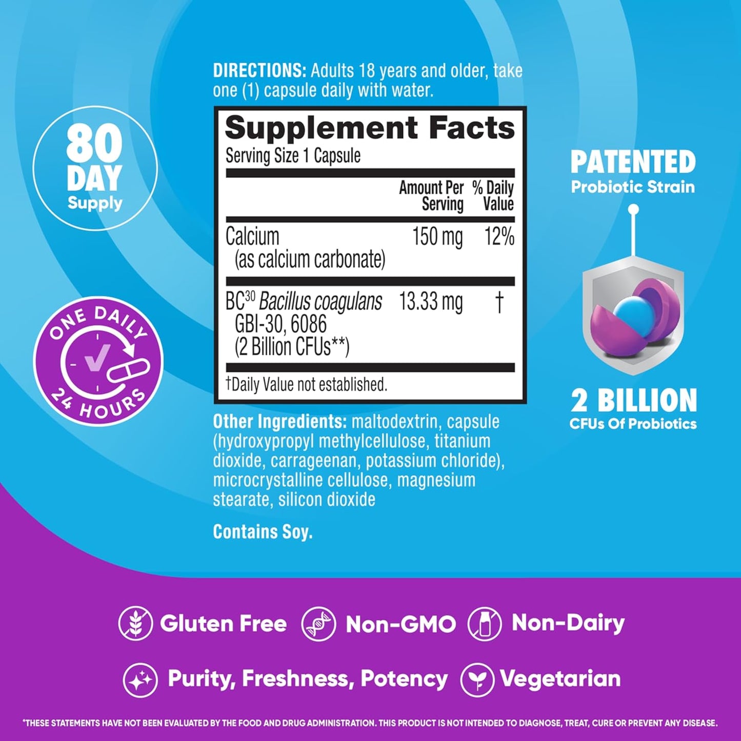 Digestive Advantage Probiotics for Men and Women, 80ct Capsules, Supports Gut Health and Immune System, Reduces Bloating and Diarrhea