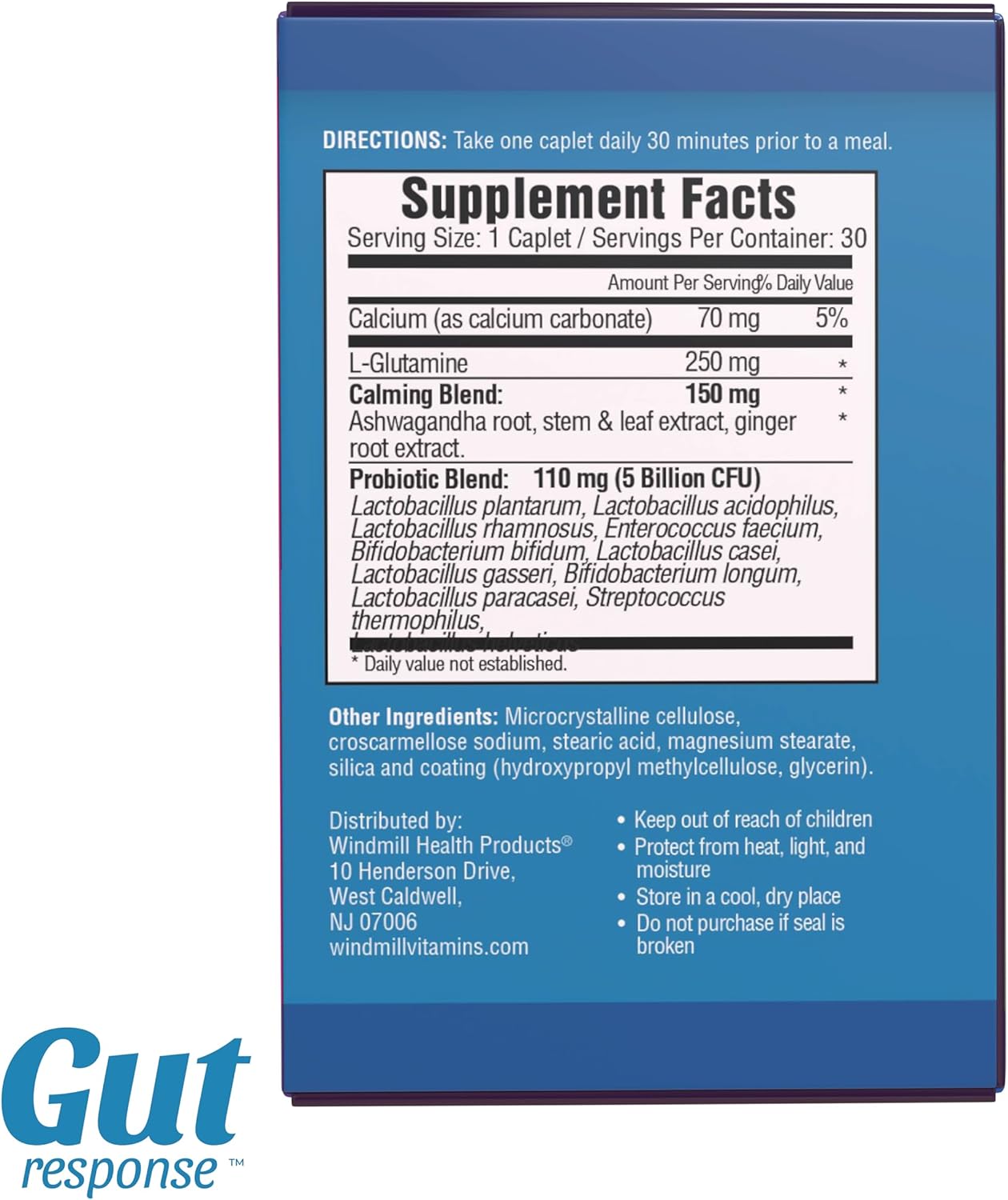 Digestive Aging Slow Down Probiotic with Ashwagandha, L-Glutamine - Non-GMO, Gluten-Free, Vegan - 5 Billion CFU - 30 Caplets