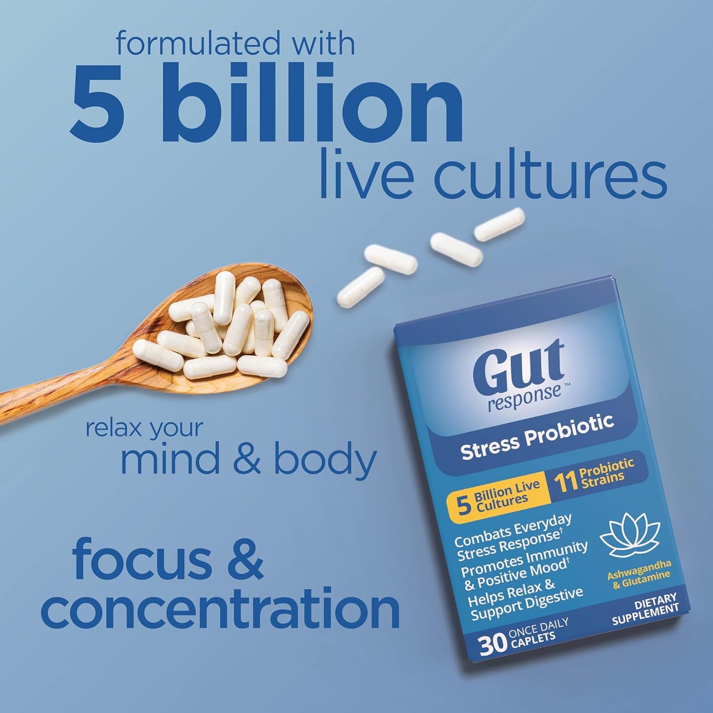 Digestive Aging Slow Down Probiotic with Ashwagandha, L-Glutamine - Non-GMO, Gluten-Free, Vegan - 5 Billion CFU - 30 Caplets