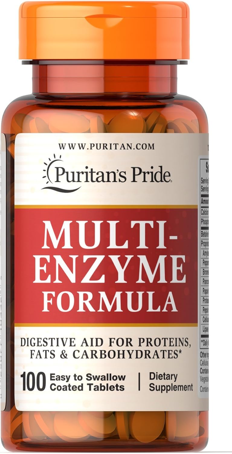 Digestive Aid Supplement with Multi-Enzyme Formula for Proteins, Fats, Carbs - 100 Tablets, 50 Day Supply for Gut Health