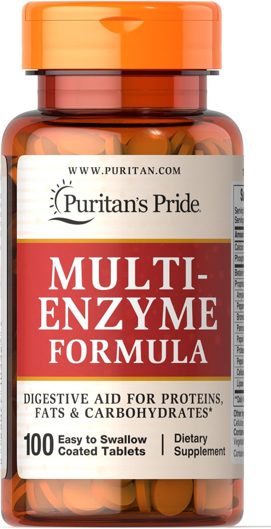 Digestive Aid Supplement with Multi-Enzyme Formula for Proteins, Fats, Carbs - 100 Tablets, 50 Day Supply for Gut Health