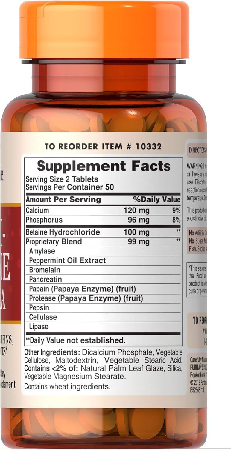 Digestive Aid Supplement with Multi-Enzyme Formula for Proteins, Fats, Carbs - 100 Tablets, 50 Day Supply for Gut Health