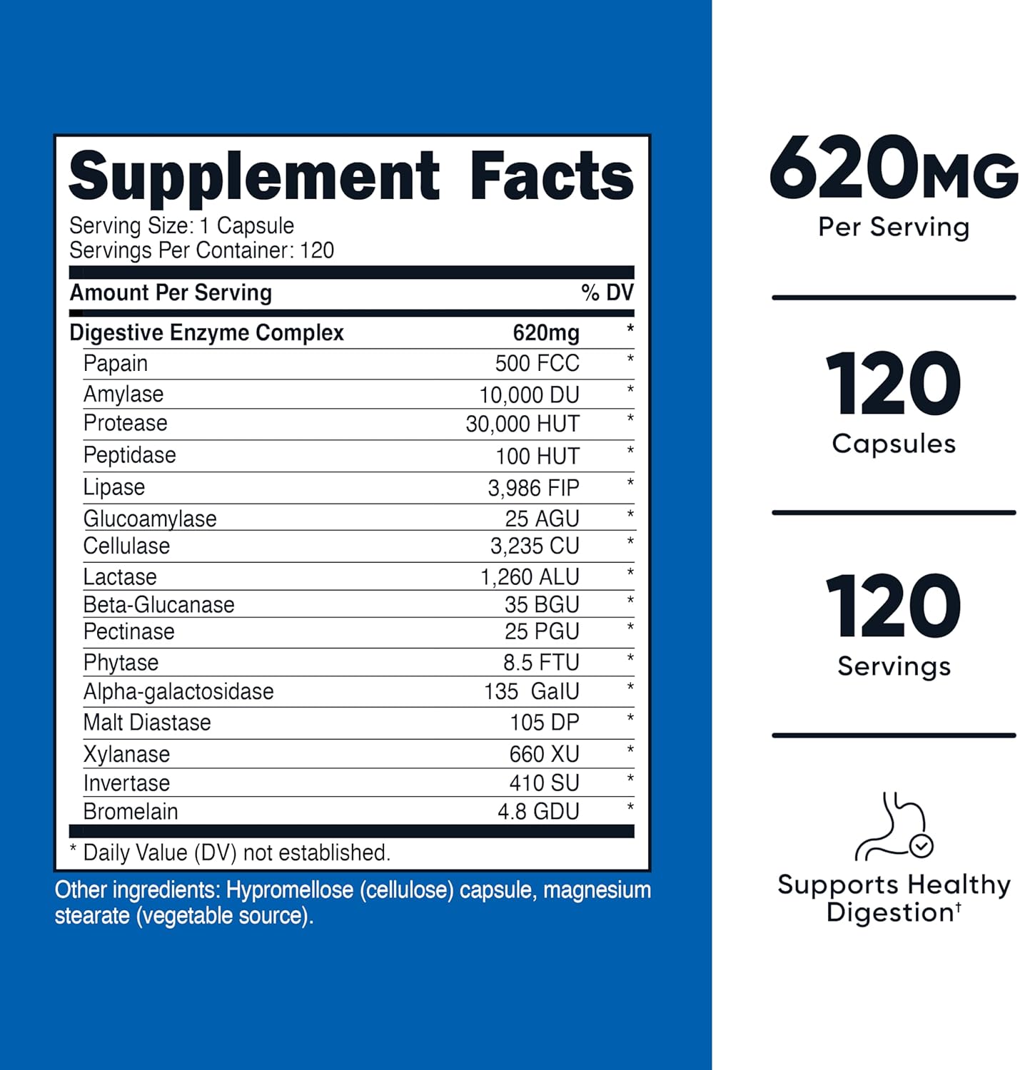 Digestive Enzyme Supplement 620mg - 120 Veggie Capsules (3 Bottles) by Nutricost