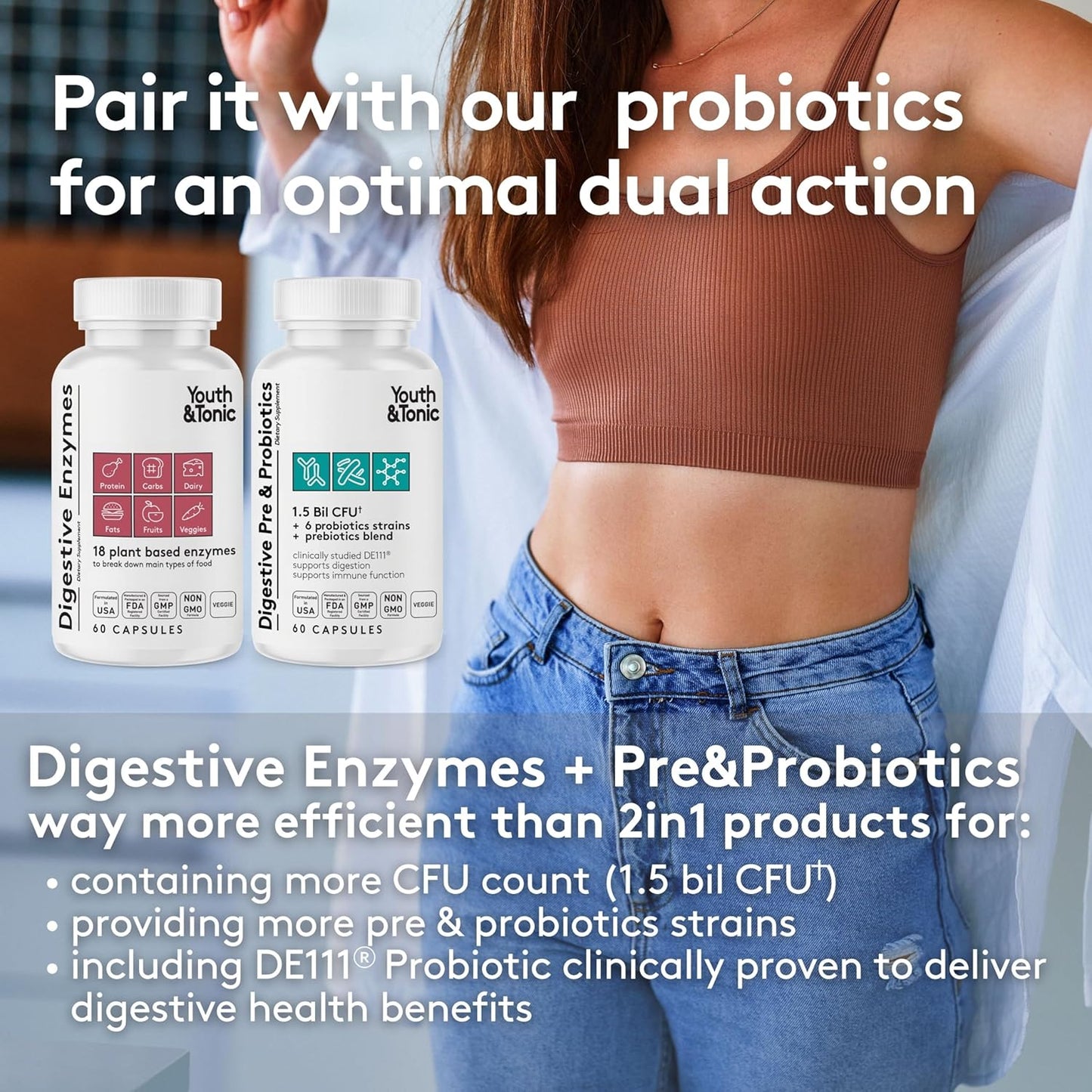 Digestive Enzyme Supplement for Bloating & Gut Health - Full Spectrum Enzymes for Men & Women, 60 Capsules