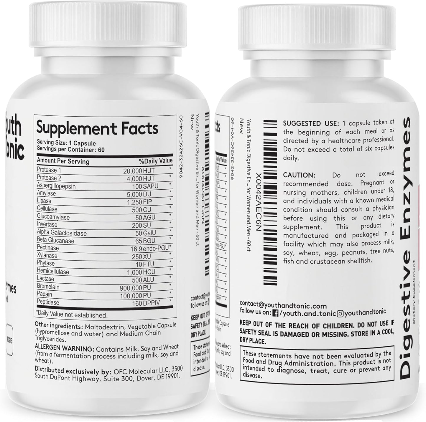Digestive Enzyme Supplement for Bloating & Gut Health - Full Spectrum Enzymes for Men & Women, 60 Capsules