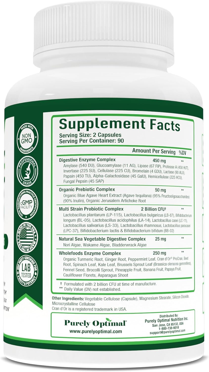 Digestive Enzyme Supplement with 12 Enzymes, Probiotics & Prebiotics - Gut Health Support for Bloating, Gas & Digestive Discomfort - 180 Capsules