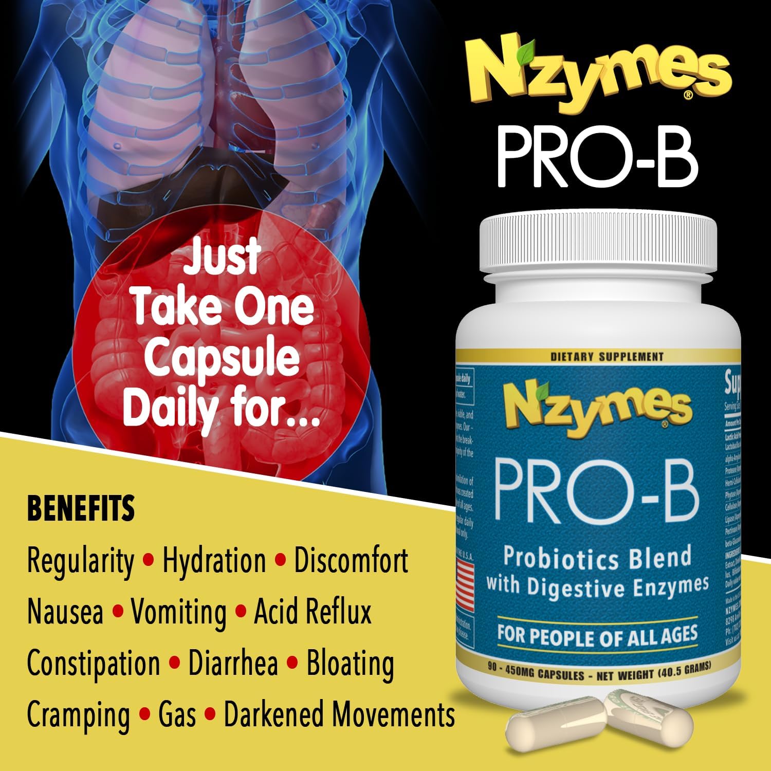 Digestive Enzymes and Probiotics for Digestive Balance - 180 Caplets - USA Made