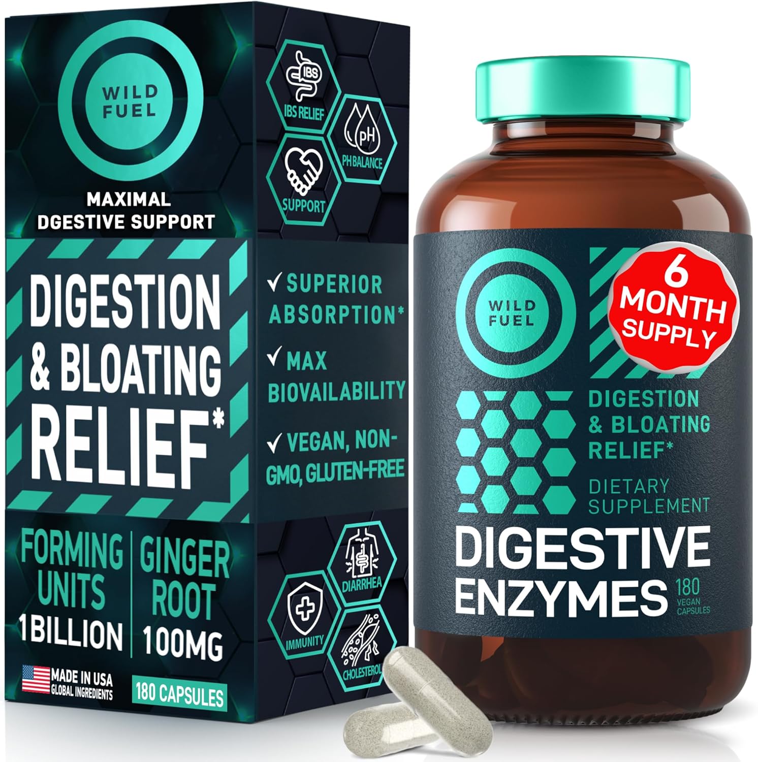 Digestive Enzymes and Saffron Extract Capsules Bundle - Enhance Digestion and Overall Health