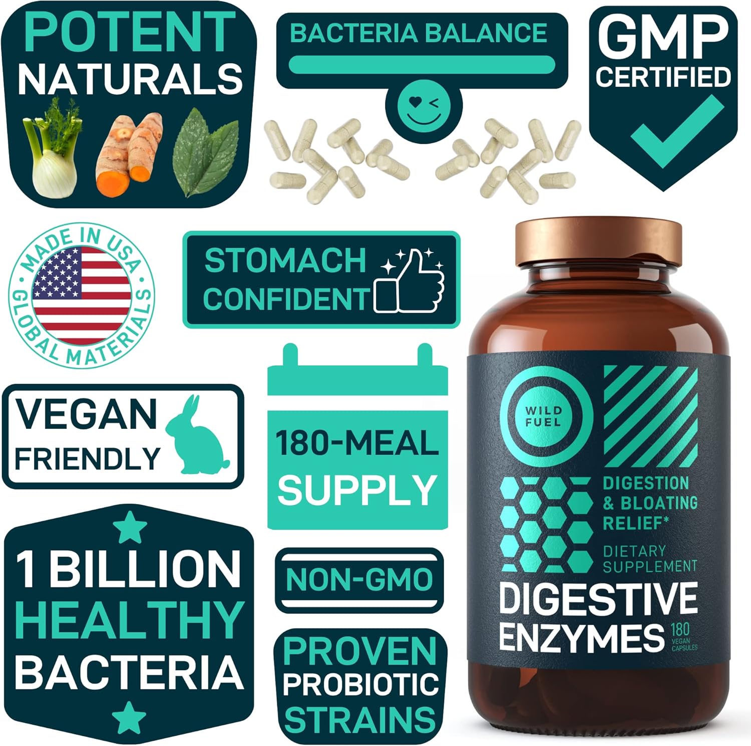Digestive Enzymes and Saffron Extract Capsules Bundle - Enhance Digestion and Overall Health