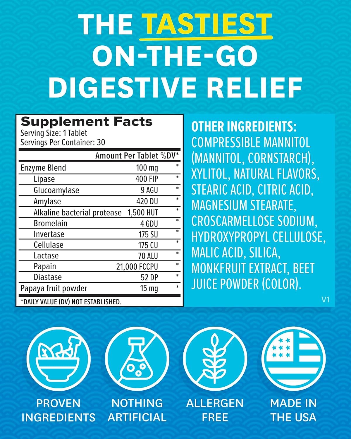 Digestive Enzymes Chewable Supplement with Papaya & Bromelain for Gut Health and Bloating Relief - 30 Berry Flavor Tablets for Men and Women by Zenwise Health