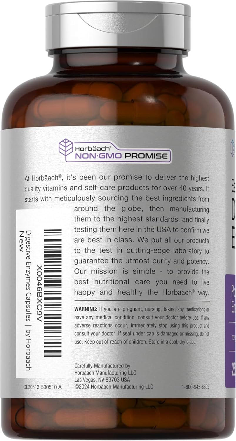 Digestive Enzymes Supplement | 250 Capsules | Enzyme Blend for Men & Women | Non-GMO & Gluten Free