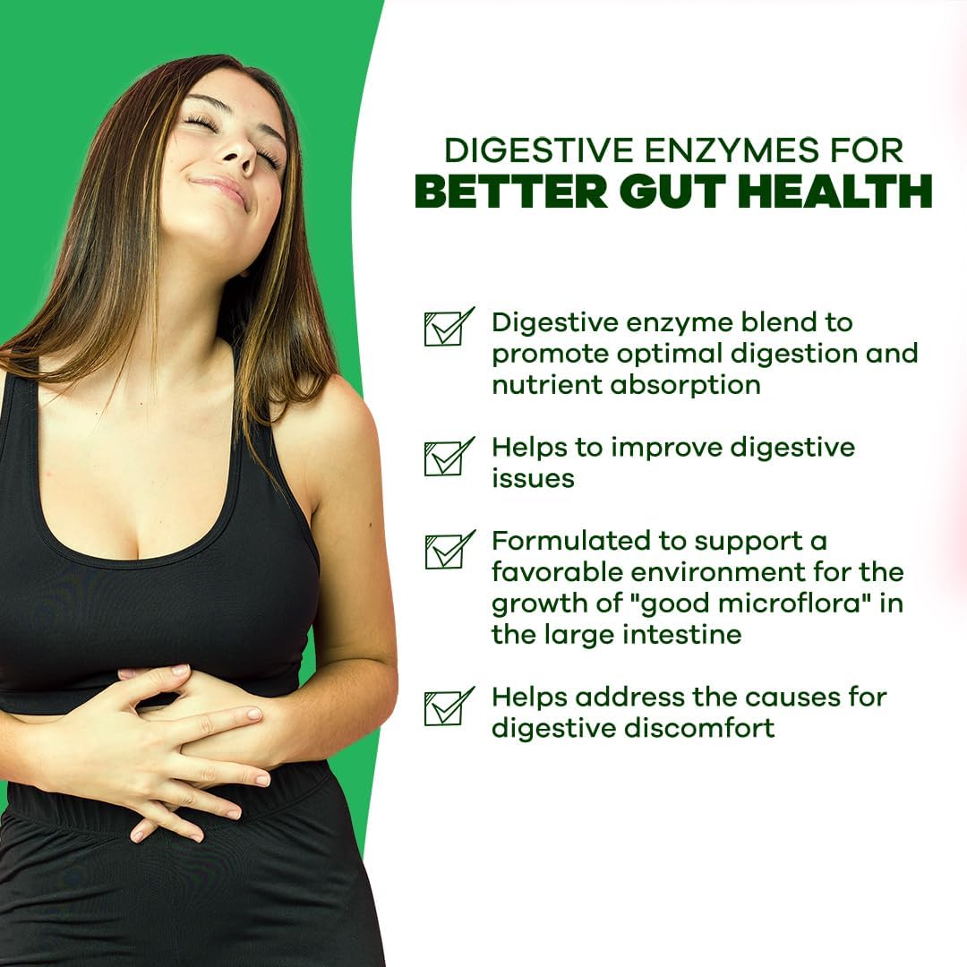 Digestive Enzymes Supplement with Prebiotics and Probiotics for Gut Health - Gluten and Lactose Digestion Support - Plant Based - 120 Capsules