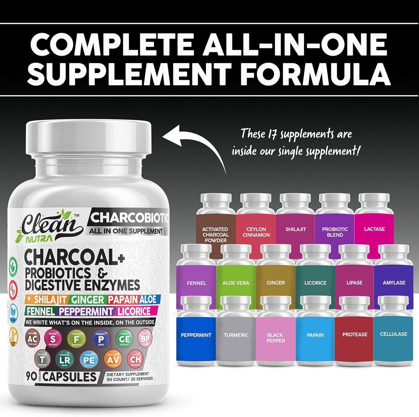 Digestive Health Bundle: Activated Charcoal, Shilajit, Probiotics, Enzymes, & Herbs for Gut Health