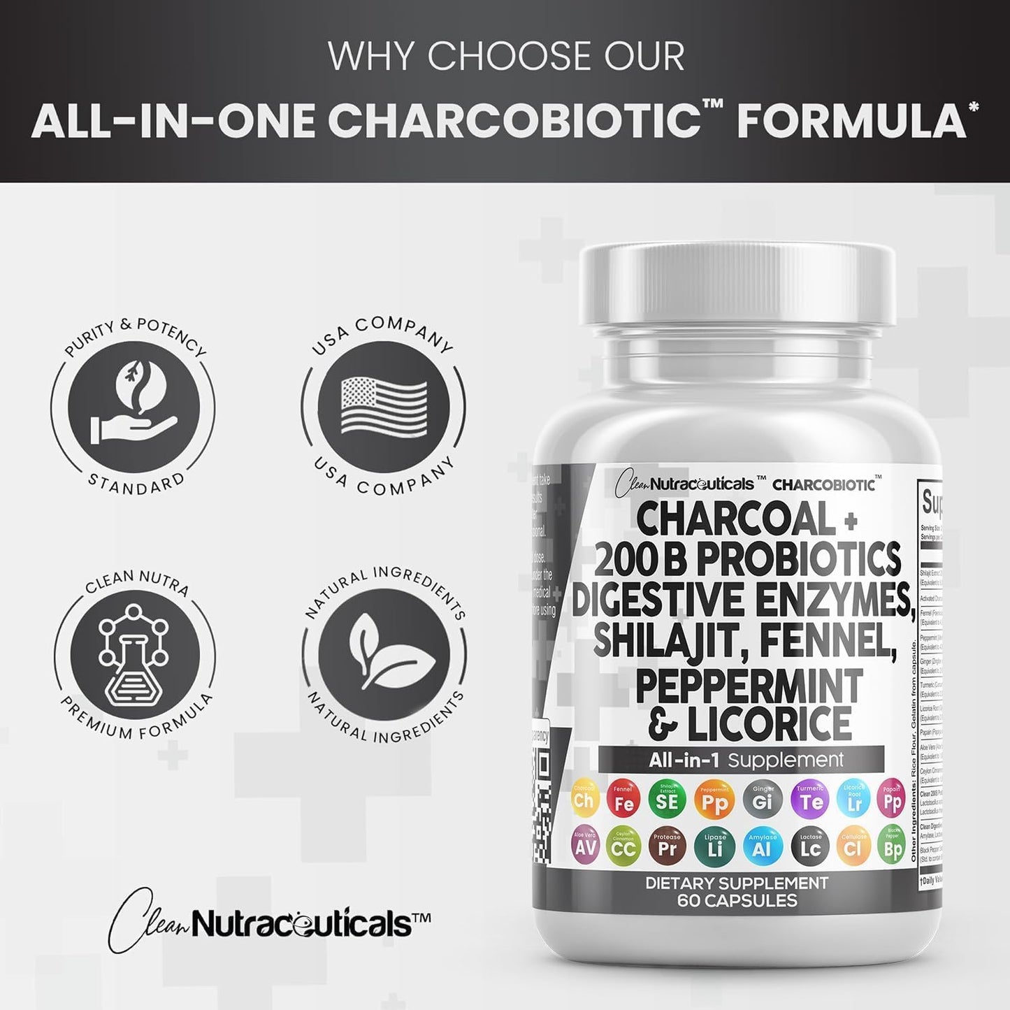 Digestive Health Bundle: Activated Charcoal, Shilajit, Probiotics, Enzymes, & Herbs for Gut Health