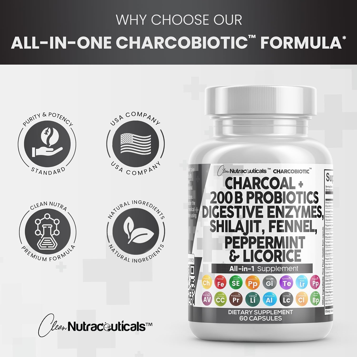 Digestive Health Bundle: Activated Charcoal, Shilajit, Probiotics, Enzymes, & Herbs for Gut Health