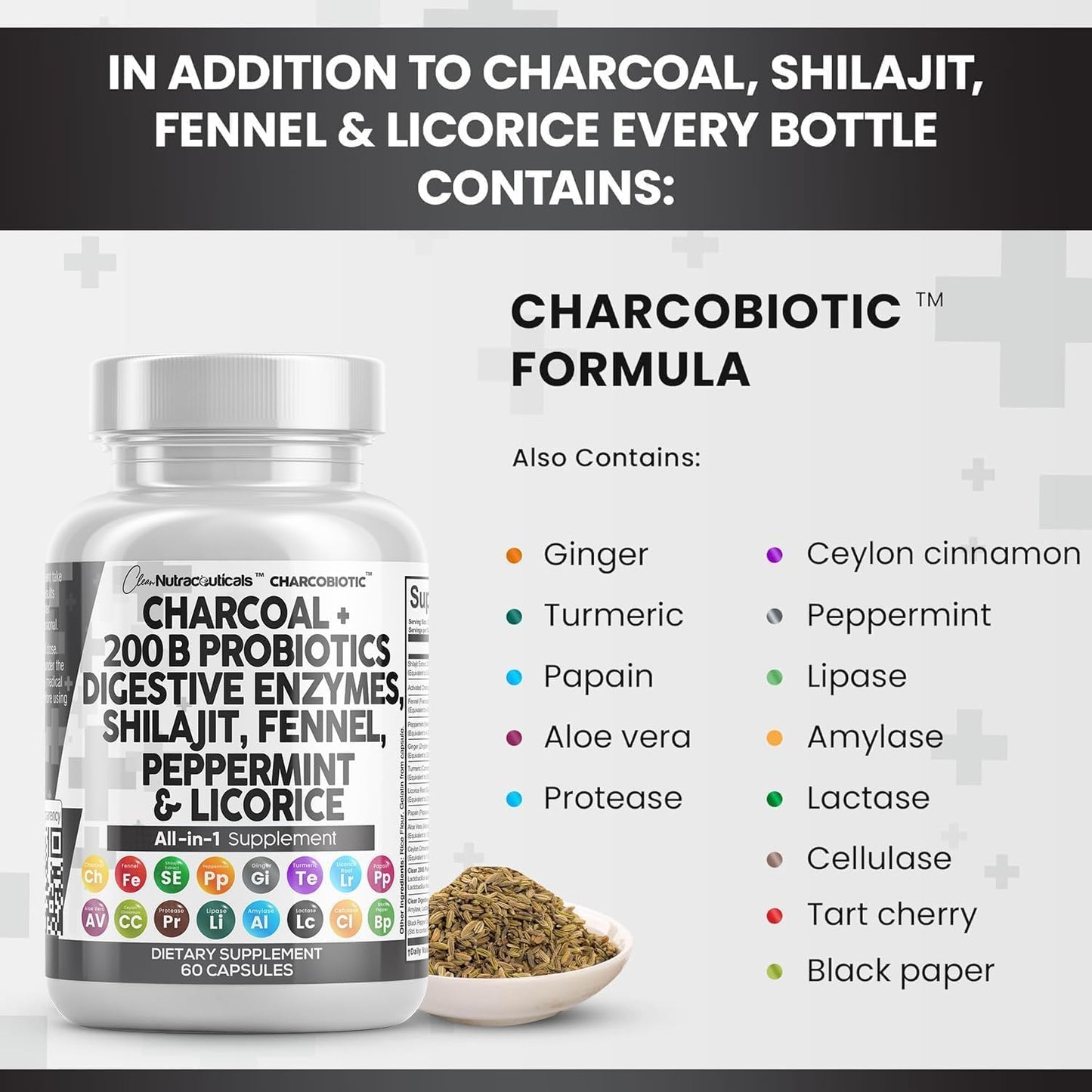 Digestive Health Bundle: Activated Charcoal, Shilajit, Probiotics, Enzymes, & Herbs for Gut Health