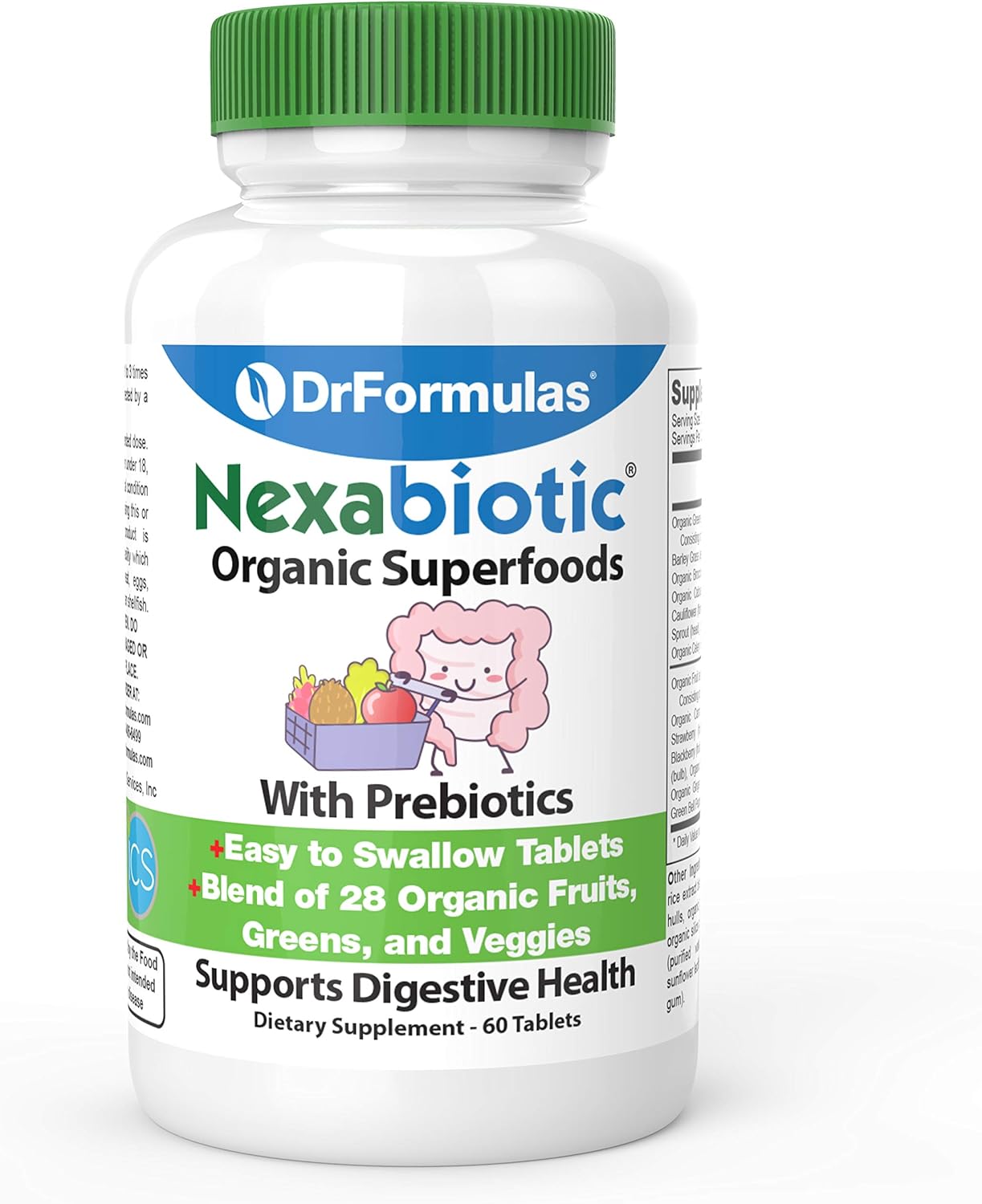 Digestive Health Bundle: DrFormulas Organic Prebiotic Fiber & Nexabiotic Superfood Tabs, 60 Tablets