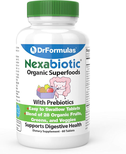 Digestive Health Bundle: DrFormulas Organic Prebiotic Fiber & Nexabiotic Superfood Tabs, 60 Tablets