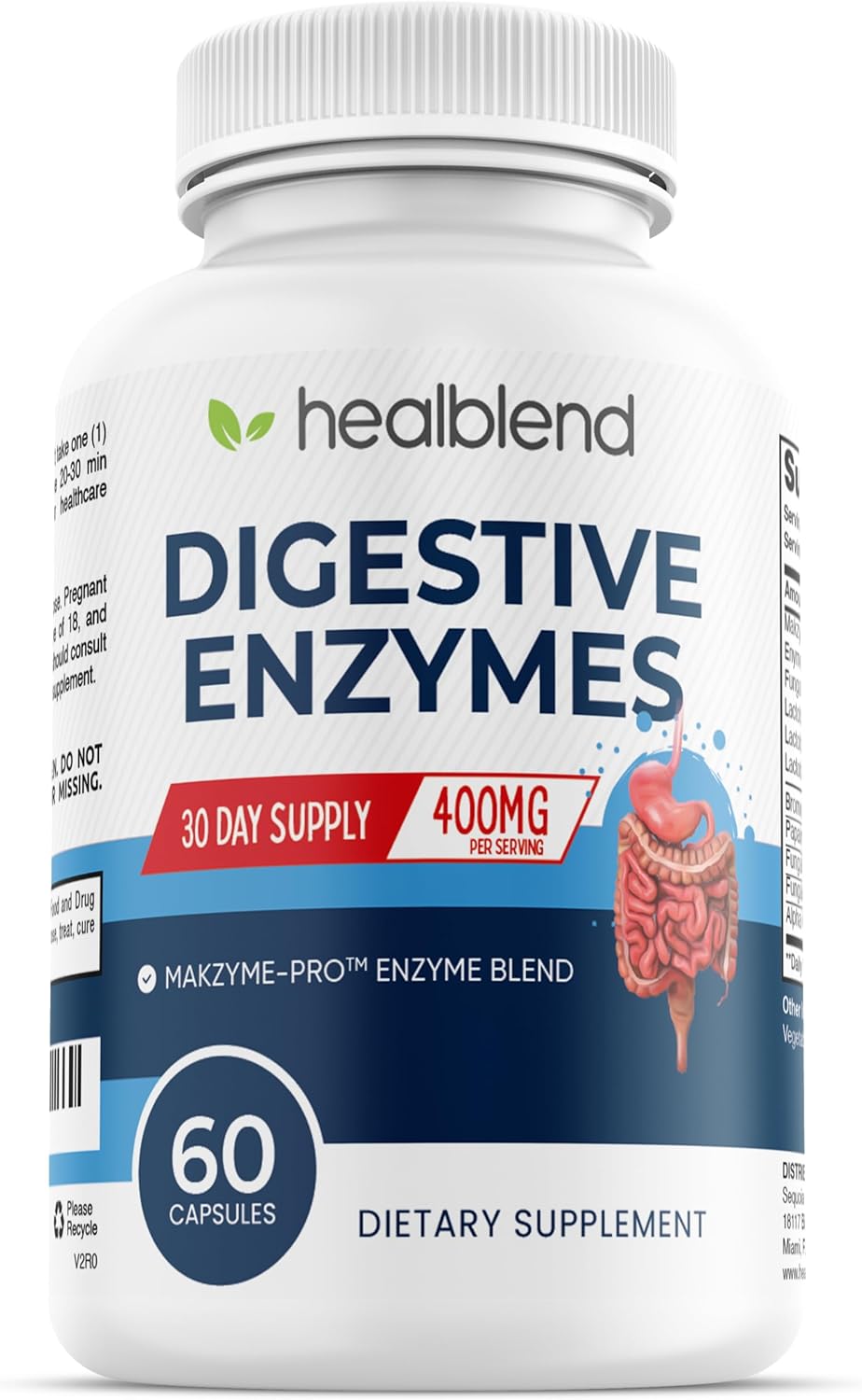 Digestive Health Enzyme Blend Supplement with Probiotics - 60 Capsules for Enhanced Digestion