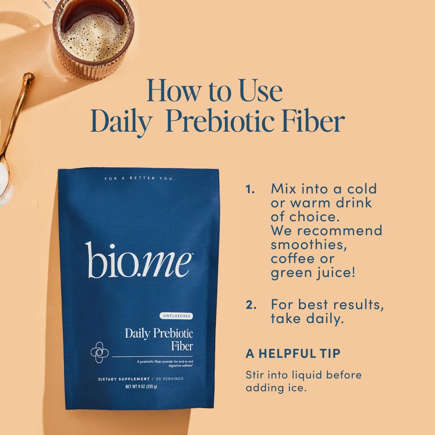 Digestive Health Fiber Supplement Powder with Prebiotics - Non-GMO & Gluten Free Soluble Fiber - 30 Servings