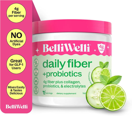 Digestive Health Fiber Supplement with Collagen, Probiotics, and Electrolytes - Cucumber Lime Mint Flavor - 16 Servings