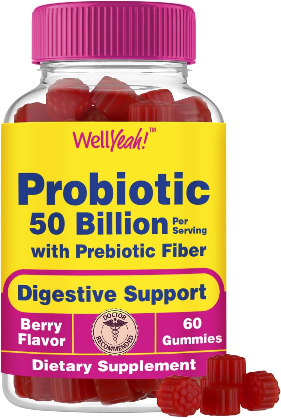 Digestive Health Gummies with 50 Billion Probiotics, Prebiotics, and 12 Strains - Immune and Gut Support for Men and Women - 60 Count