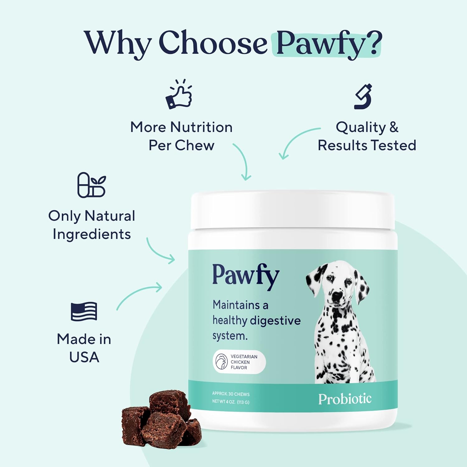 Digestive Health Probiotics for Dogs - 30 Chews for Small and Large Breeds - Supports Gut Health, Skin, and Allergies