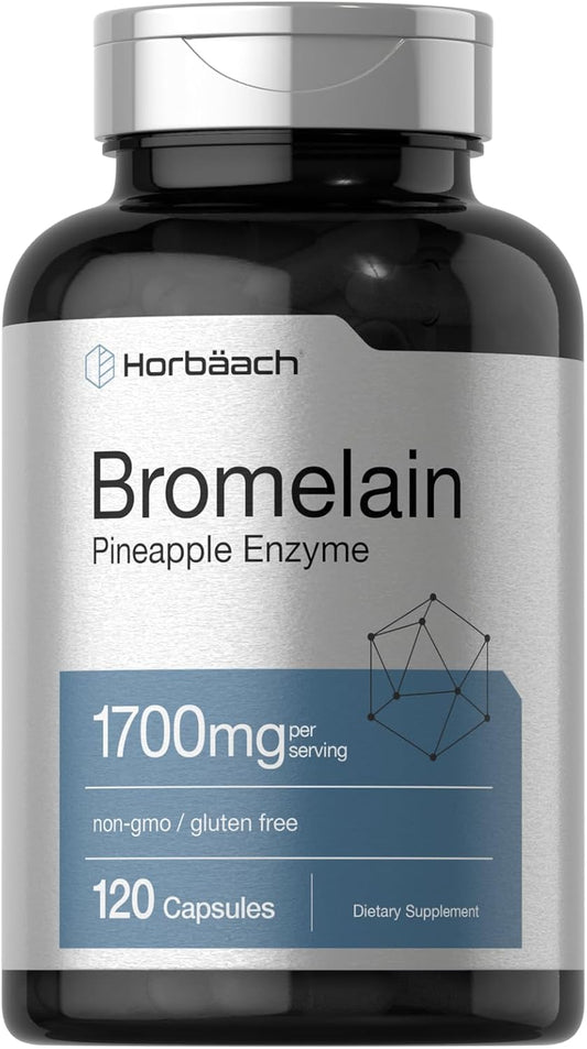 Digestive Health Support with Horbäach Bromelain 1700mg Capsules - 120 Count, Pineapple Enzyme, Non-GMO, Gluten Free