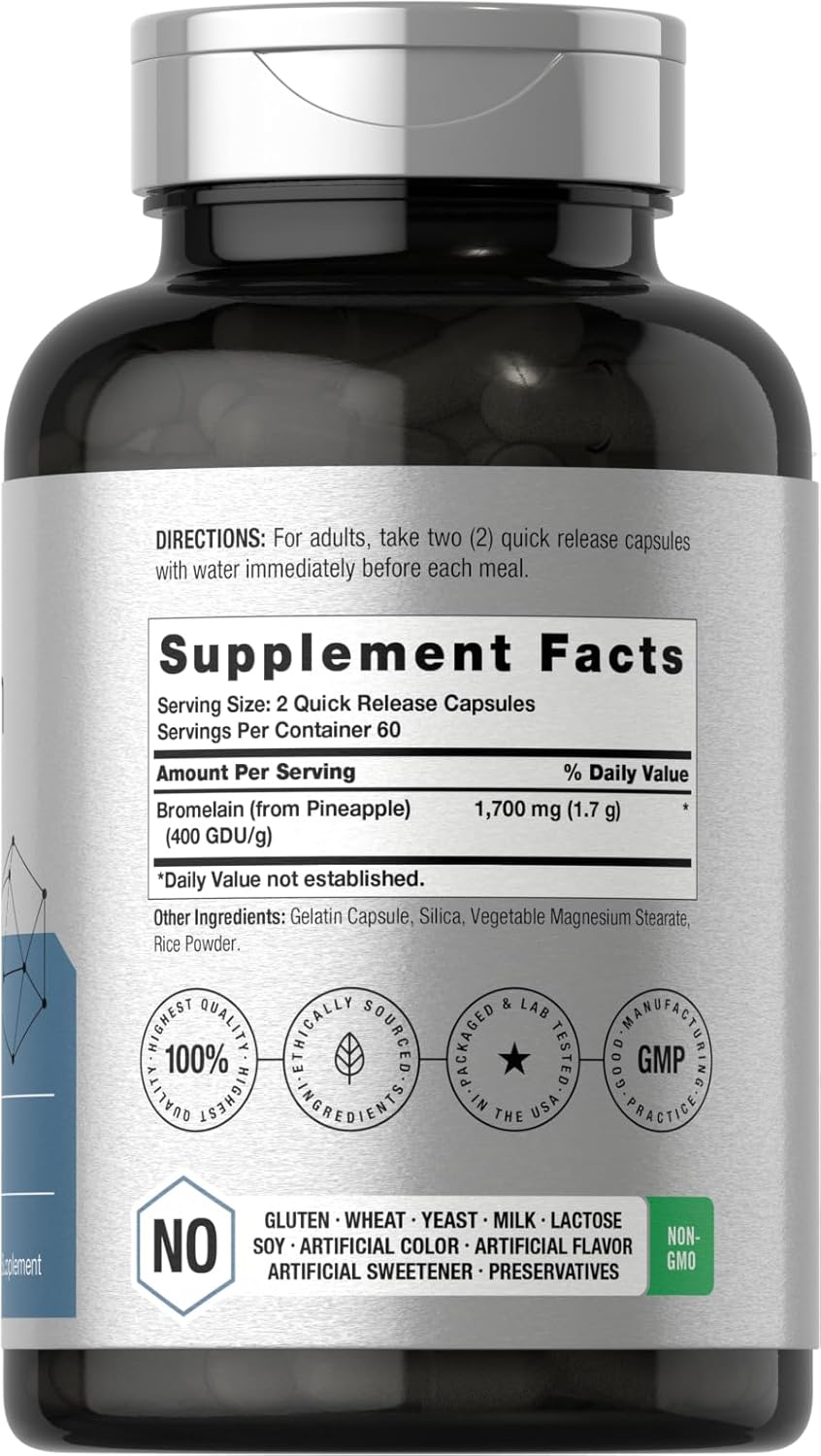 Digestive Health Support with Horbäach Bromelain 1700mg Capsules - 120 Count, Pineapple Enzyme, Non-GMO, Gluten Free