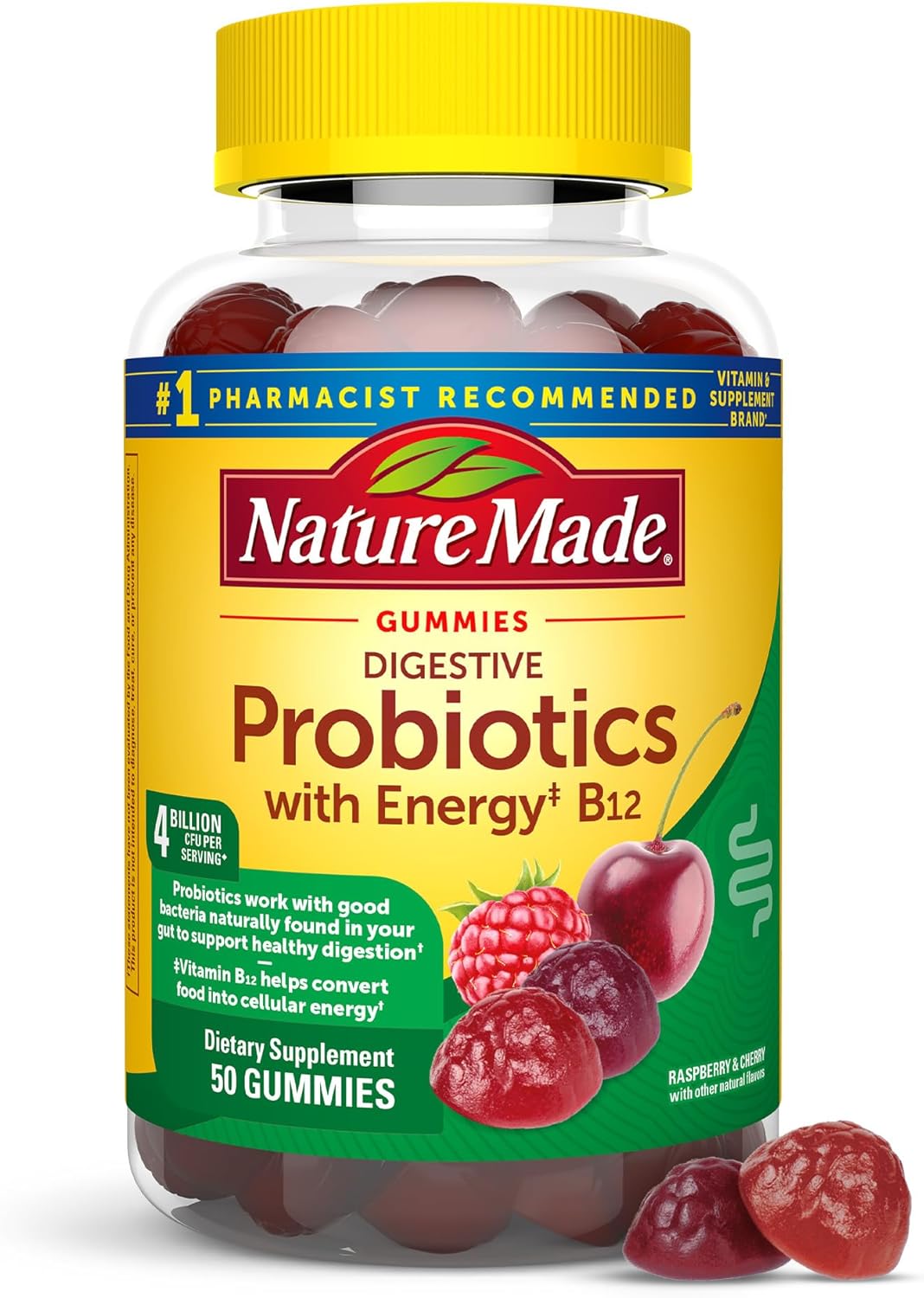 Digestive Probiotics and Energy B12 Gummies for Women and Men - 50 Probiotic Gummies
