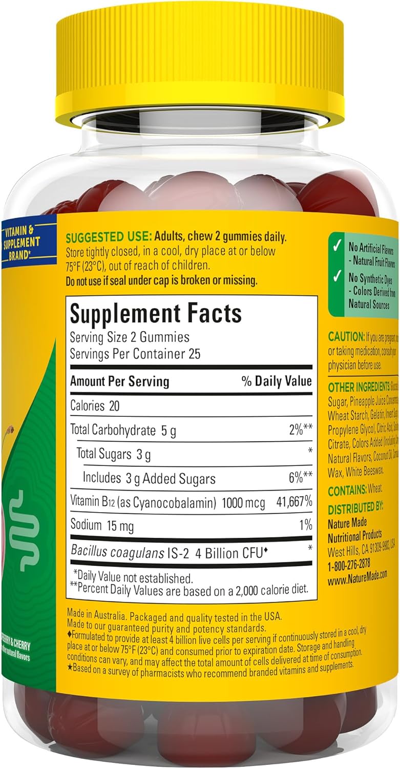 Digestive Probiotics and Energy B12 Gummies for Women and Men - 50 Probiotic Gummies