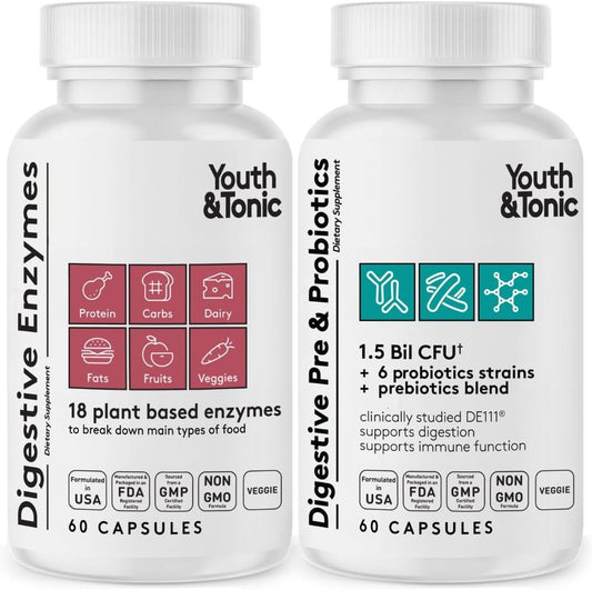 Digestive Supplement for Bloating and Gut Health with Enzymes, Probiotics, and Prebiotics - 120 Pills for Women and Men