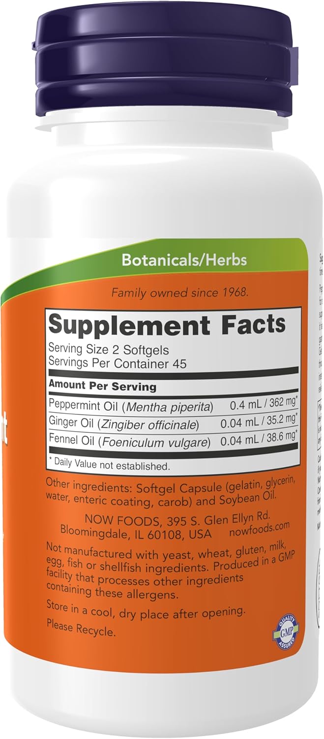 Digestive Support Softgels with Peppermint, Ginger, and Fennel Oils, Enteric Coated, 90 Count by NOW Foods