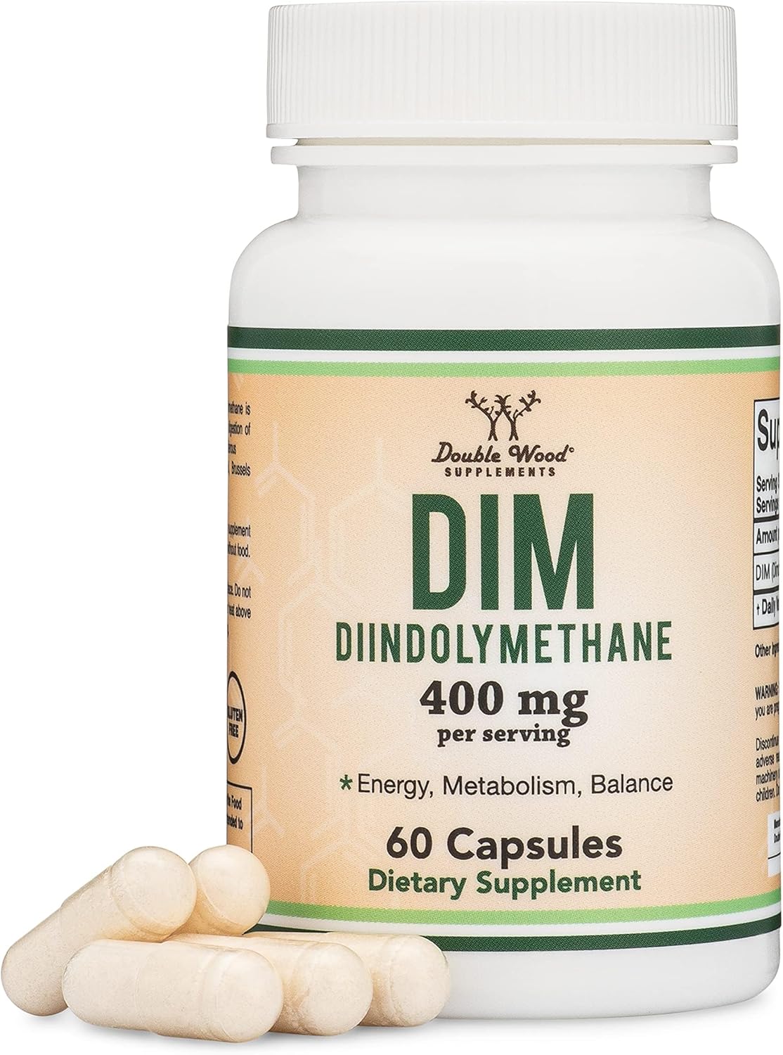 Diindolylmethane (DIM) Hormone Balance Supplement for Women & Men - 400mg, 60 Capsules by Double Wood