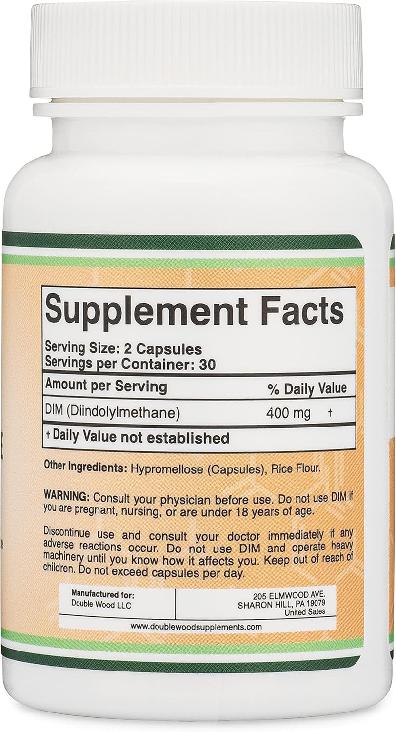Diindolylmethane (DIM) Hormone Balance Supplement for Women & Men - 400mg, 60 Capsules by Double Wood