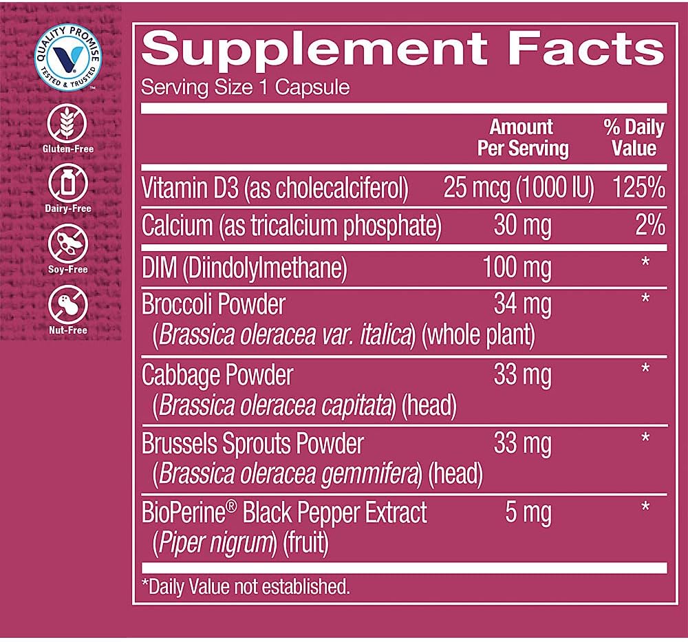 DIM 100MG with Bioperine Black Pepper Extract - Women's Health Support - 60 Capsules