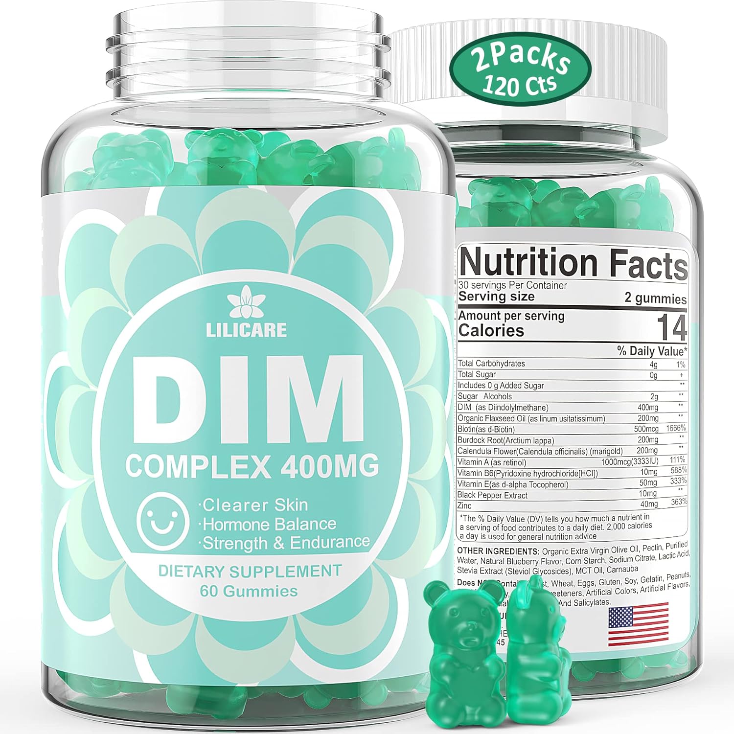 DIM Supplement for Women 400mg with Biotin, Flaxseed Oil, Burdock - Hormone Balance, Menopause Support for Men & Women - 120 Capsules