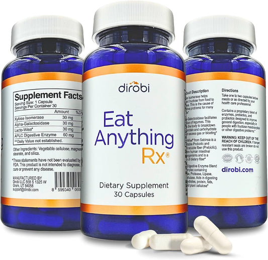 Dirobi FODMAP Supplement with Xylose Isomerase Enzymes for Gas & Bloating Relief - 30 Capsules