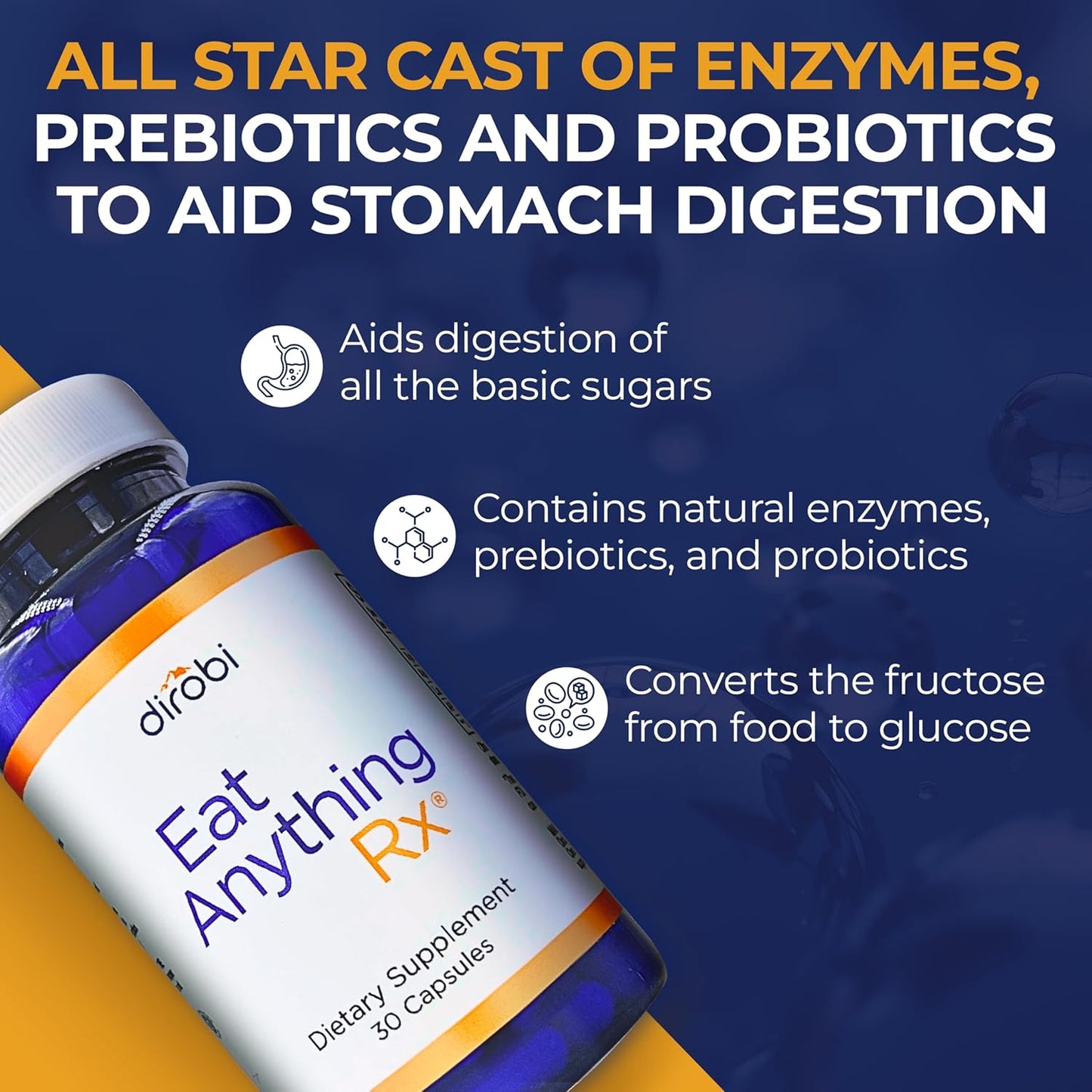Dirobi FODMAP Supplement with Xylose Isomerase Enzymes for Gas & Bloating Relief - 30 Capsules