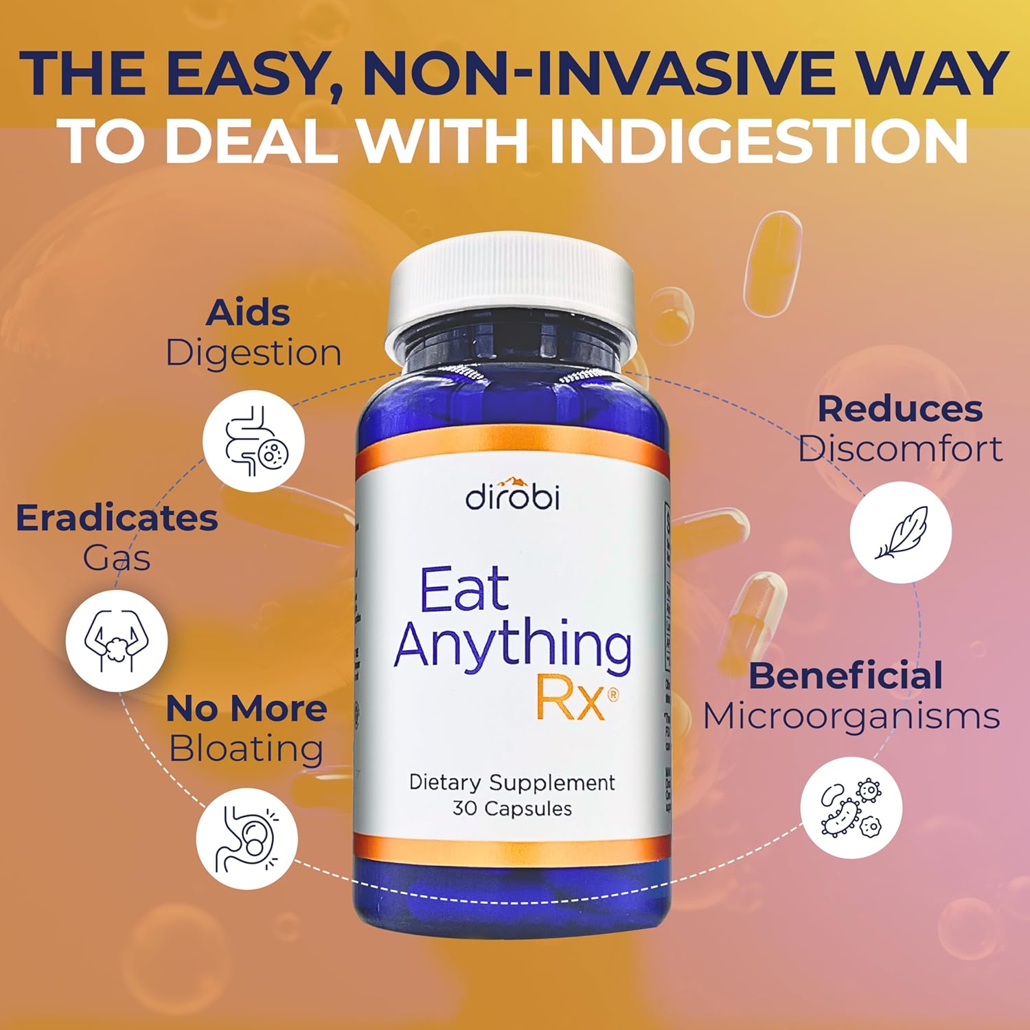 Dirobi FODMAP Supplement with Xylose Isomerase Enzymes for Gas & Bloating Relief - 30 Capsules