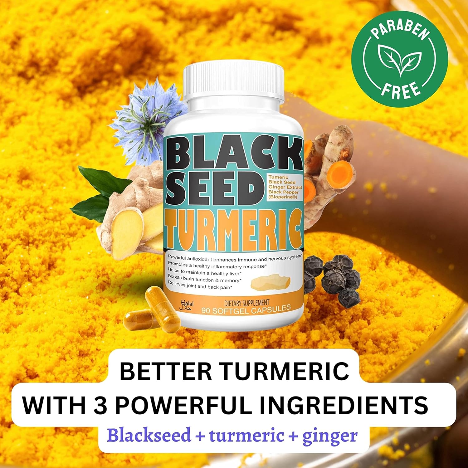 Discover the Benefits of Sweet Sunnah Black Seed Turmeric Capsules with Curcumin, Ginger, and Black Pepper - 60 Veggie Count