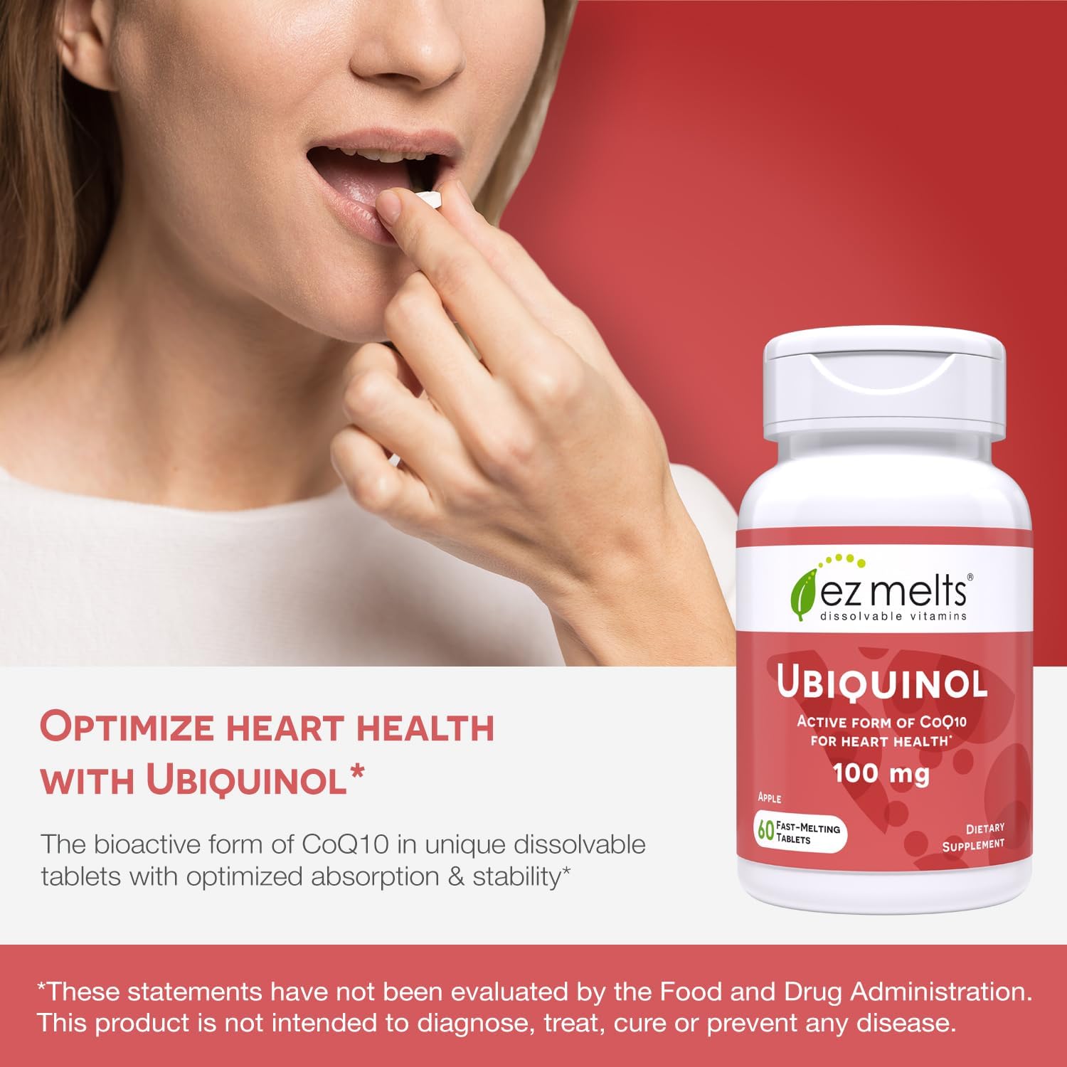Dissolvable Ubiquinol CoQ10 100mg for Heart Health, Sugar-Free, 2-Month Supply, Men & Women's Supplement