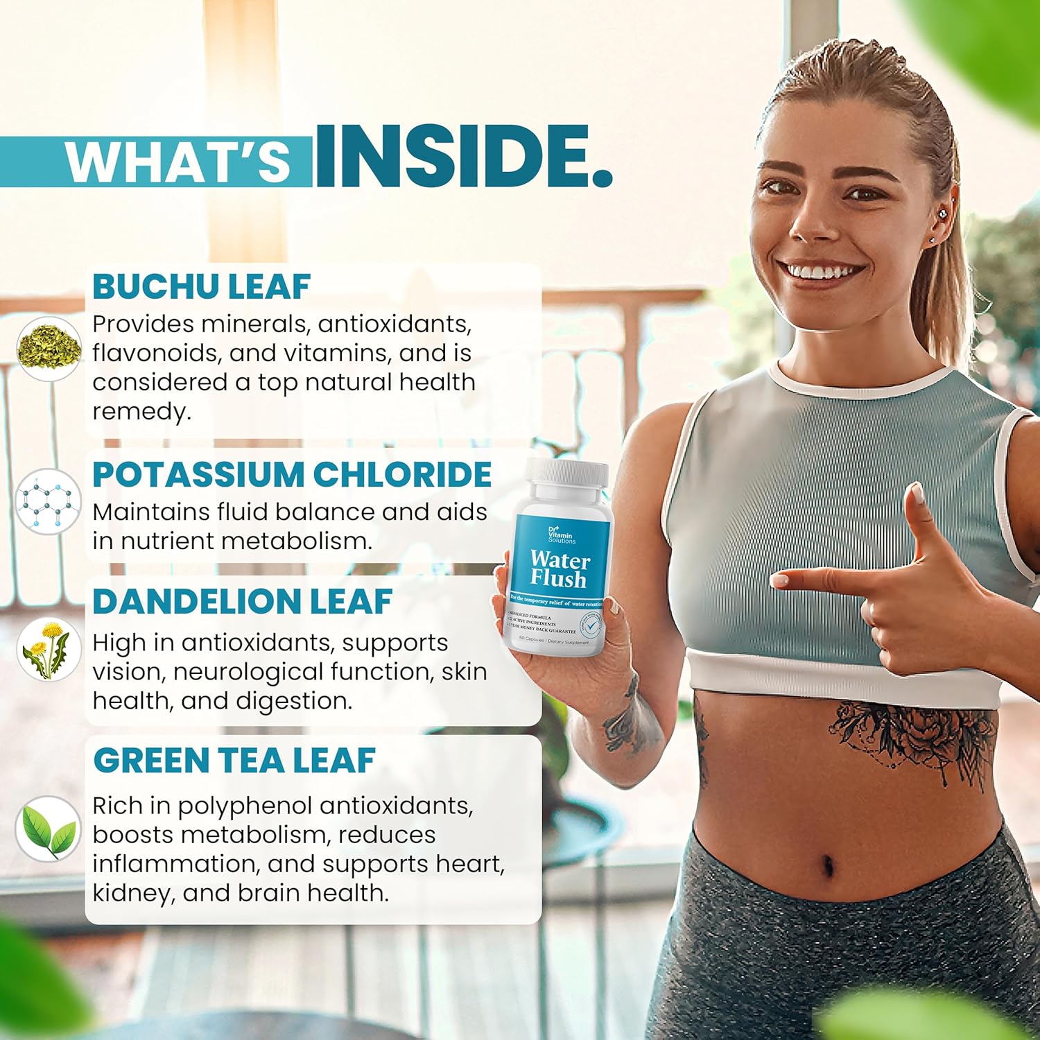 Diuretic Water Pills for Weight Management with 12 Active Ingredients - Green Tea, Cranberry & More - 60 Capsules