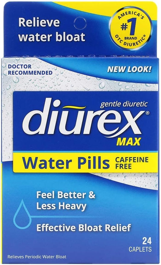 Diurex Max Water Caplets - Fast-Acting Diuretic Relief - 24 Count