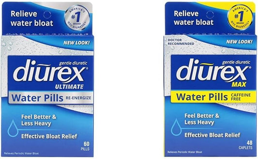 Diurex Ultimate Re-Energizing Bundle: 60 Count Max Caffeine-Free Water Pills + 48 Count Bloat Relief Strength