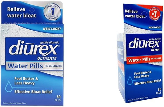 Diurex Ultimate & Ultra Water Pills Bundle - Maximum Strength Diuretic for Bloat Relief - 60 Count & 80 Count