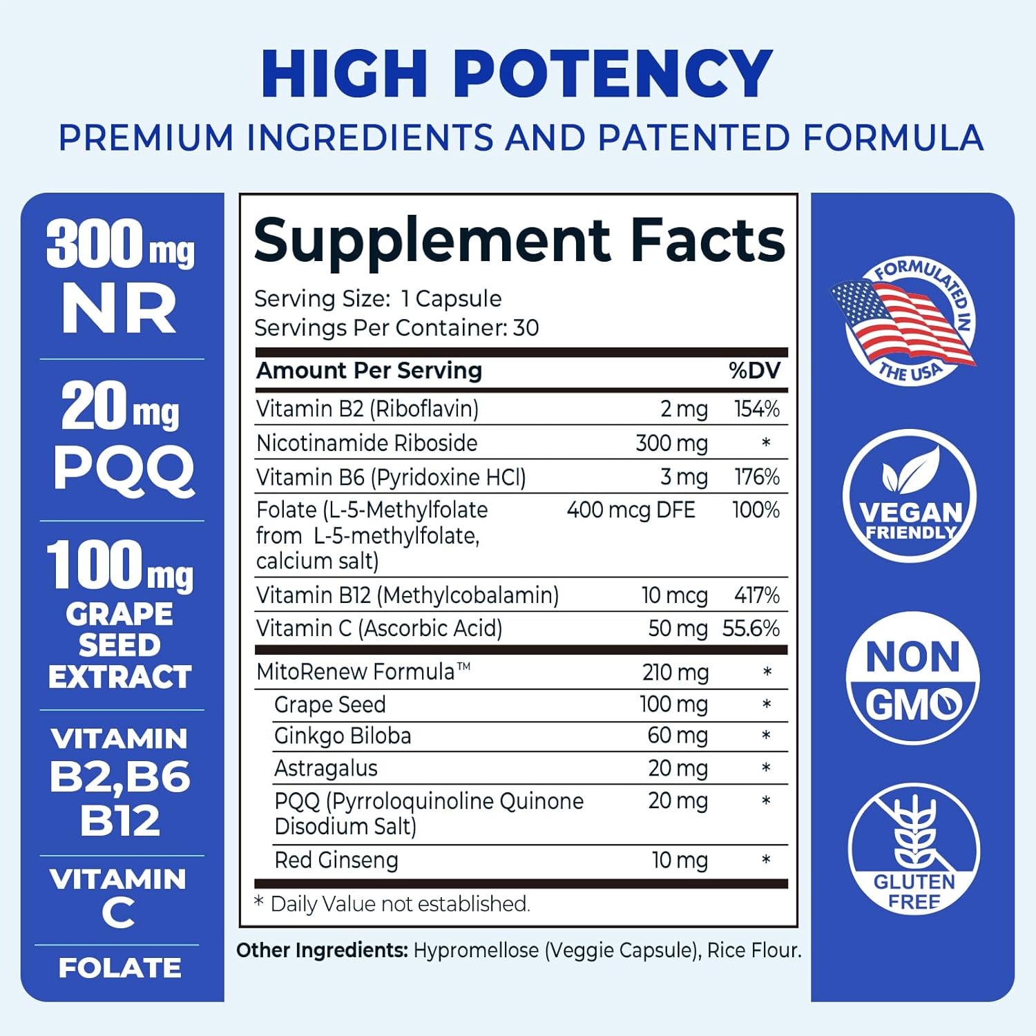 Divinity Nutra NAD+ Boost Supplement: Anti-Aging & Cell Regeneration, Cellular Energy Support, Patented Formula with NR, Grape Seed, PQQ & Ginkgo - 30 Days Supply