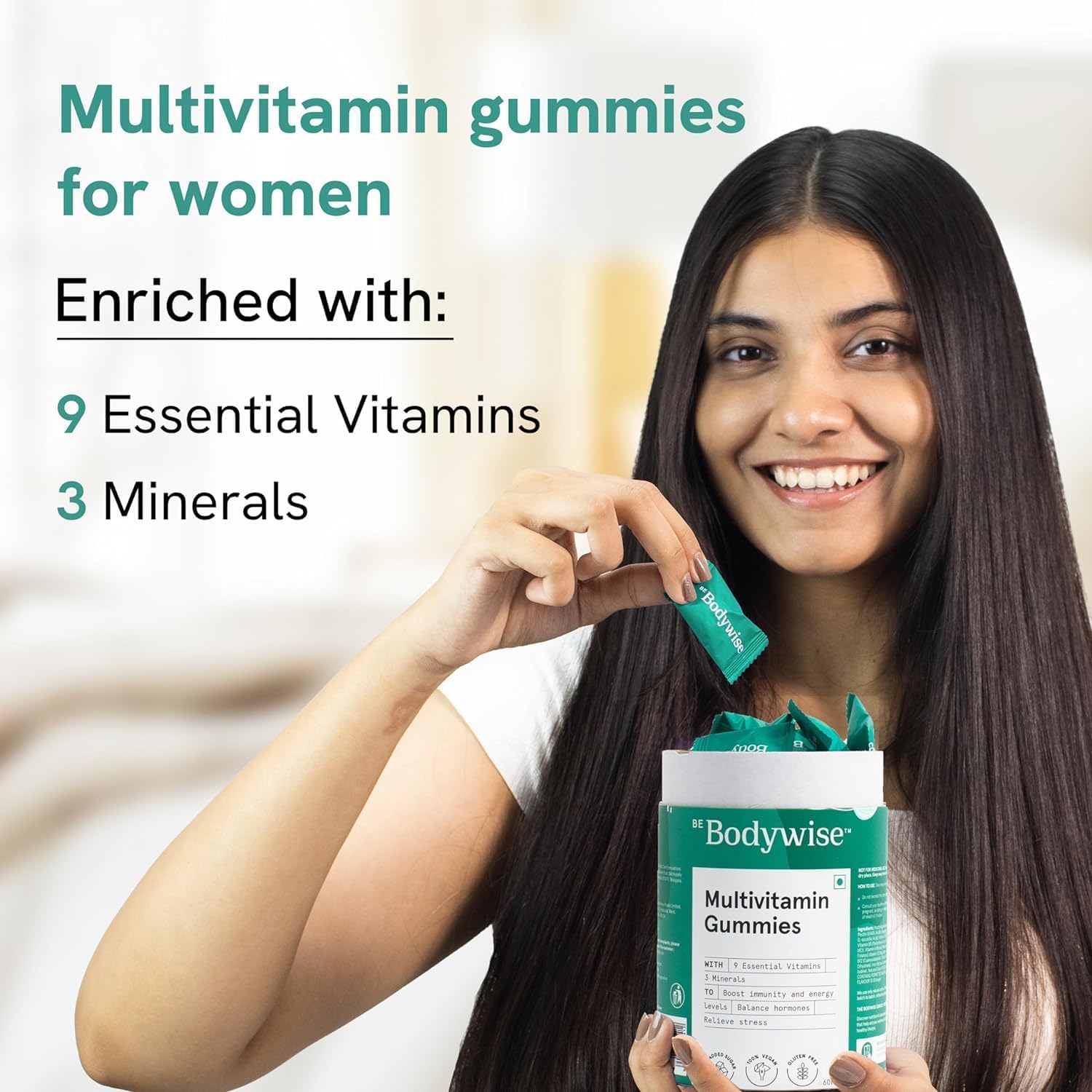 Divyam_B'e B'ody W'ise Multivitamin Gummies - 60 Day Pack with Fibre, Zinc, Iron, Biotin - Energy & Stamina Boost, Immunity & Skin Health - Vegan, Gluten-Free