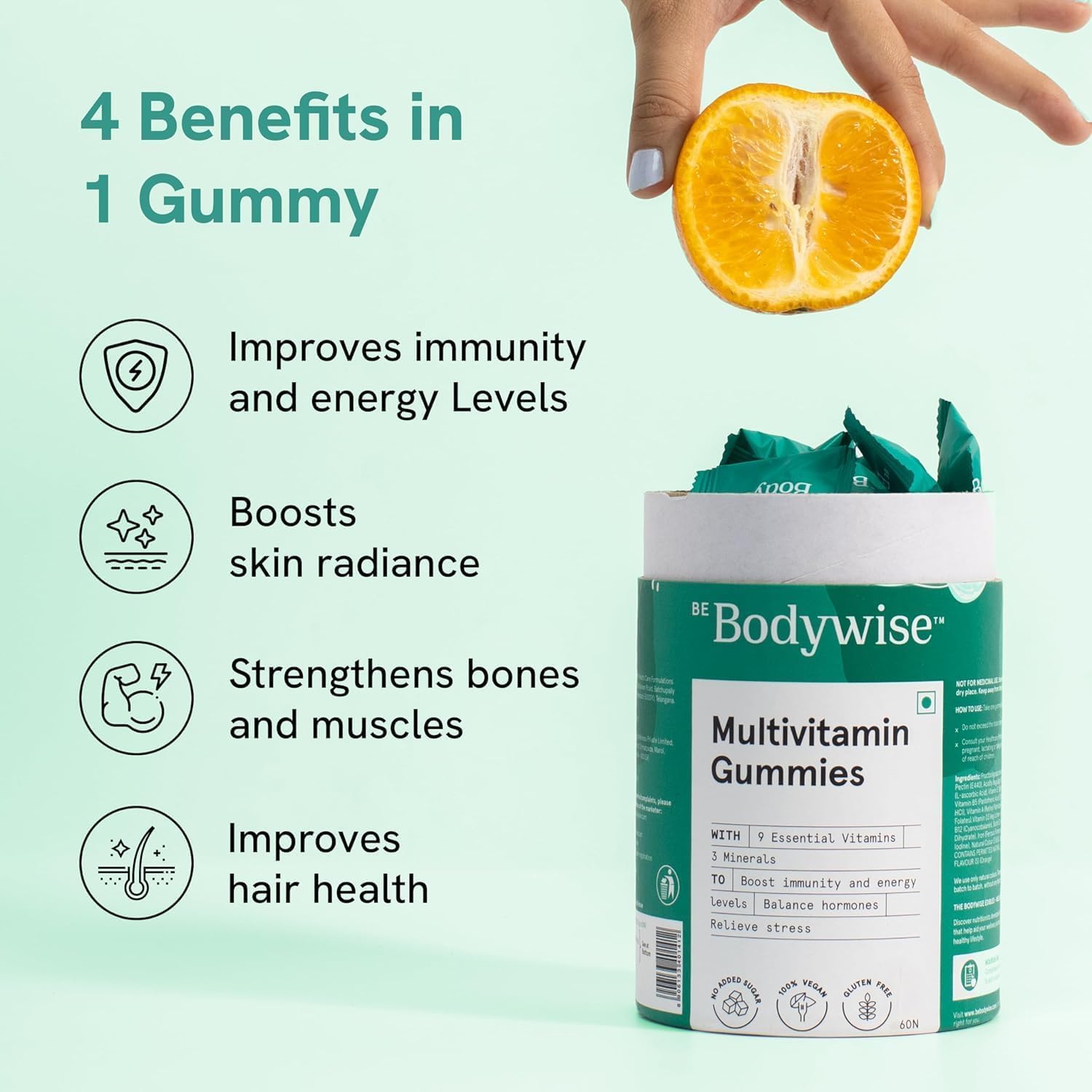 Divyam_B'e B'ody W'ise Multivitamin Gummies - 60 Day Pack with Fibre, Zinc, Iron, Biotin - Energy & Stamina Boost, Immunity & Skin Health - Vegan, Gluten-Free